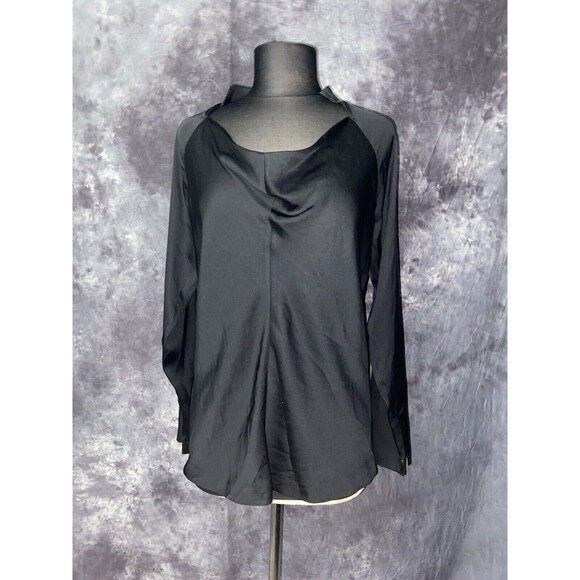 Zero + Maria Cornejo Size 8 Black Silk Charmeuse Long Sleeve Evi Top $650 - Picture 3 of 6